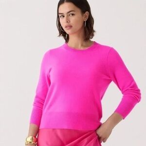NWT J. Crew Shrunken Cashmere Crewneck Sweater | Neon Flamingo | BG654